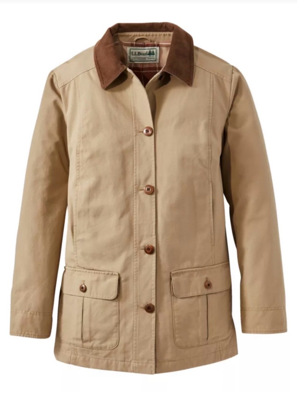 L.L. Bean Women's Tan Utility Jacket with Brown Corduroy Collar size s/m